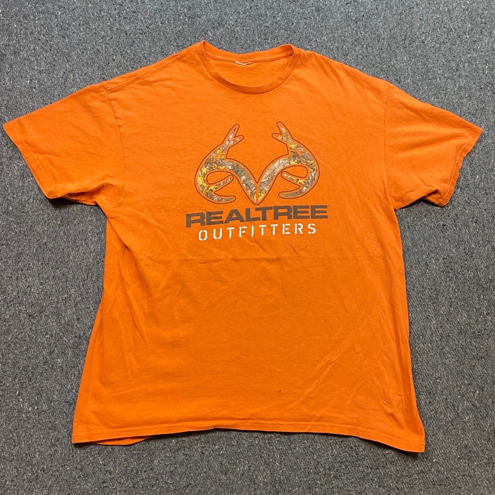 Realtree Outfitters TShirt‎ Sz L Mens Orange Gorpcore Camo Logo Graphic Tee